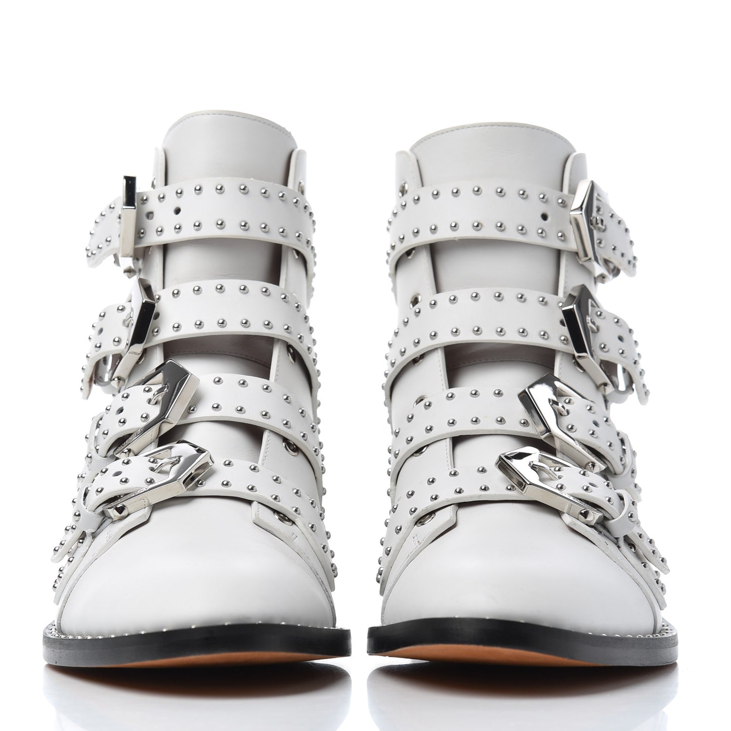 Calfskin Studded Prue Buckle Booties 38 White