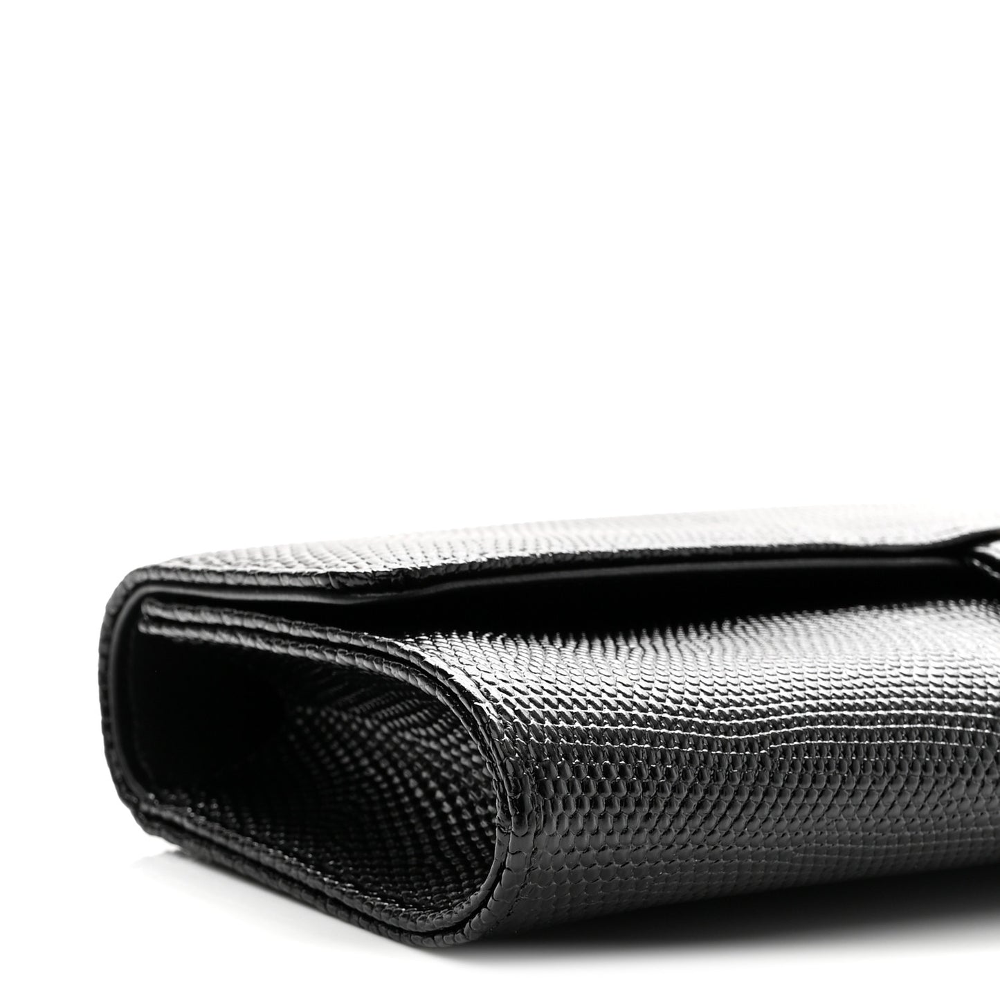 Calfskin Lizard Embossed Top Handle Clutch With Chain Black