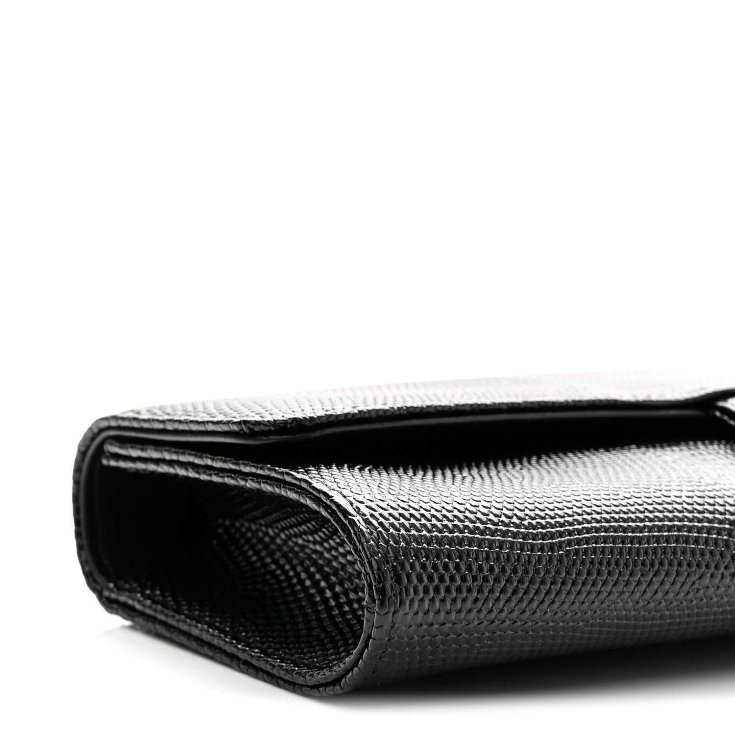 Chanel Calfskin Lizard Embossed Top Handle Clutch With Chain Black 10 of 12