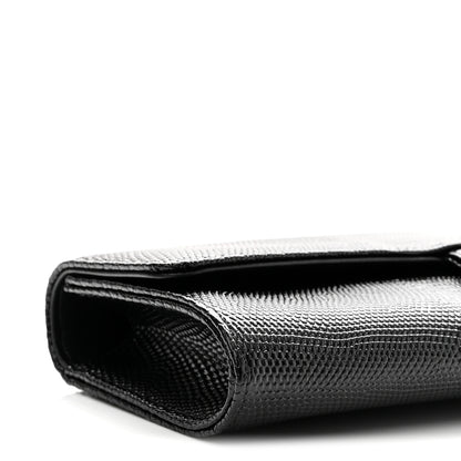 Chanel Calfskin Lizard Embossed Top Handle Clutch With Chain Black 10 of 12