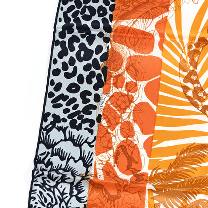 Hermes Silk Jungle Love au Tampon Scarf 70 Orange Cuit Bleu Vert-de-gris 3 of 5