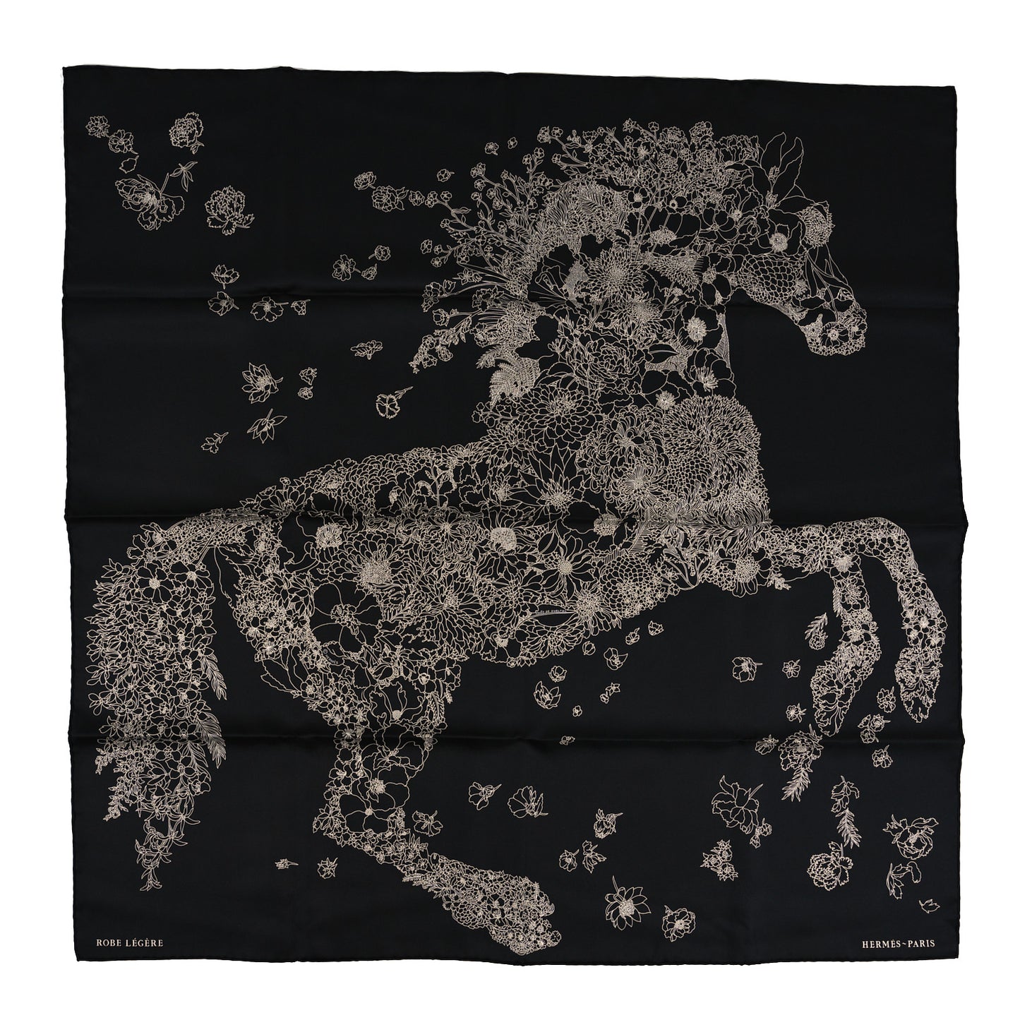 Silk Robe Legere Scarf 90 Black White