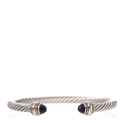 David Yurman Sterling Silver 14K Yellow Gold Black Onyx 5mm Cable Classics Bracelet 1 of 6