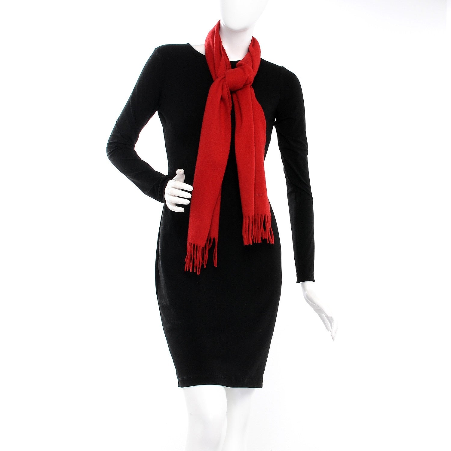 Burberry Cashmere Embroidered Fringe Scarf Red 2 of 5