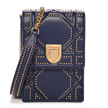 Christian Dior Lambskin Studded Vertical Diorama Indigo 1 of 10