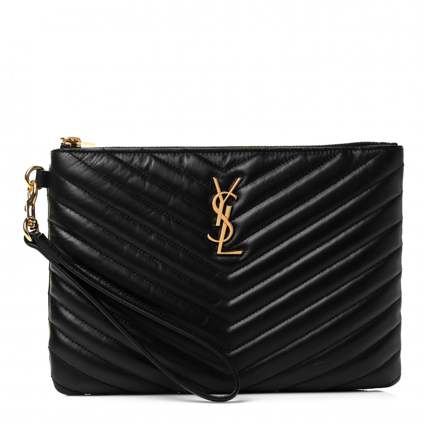 Calfskin Matelasse Chevron Monogram A5 Wristlet Black