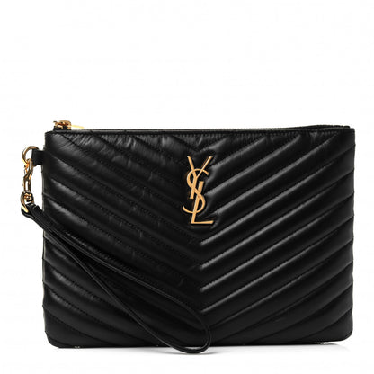 Saint Laurent Calfskin Matelasse Chevron Monogram A5 Wristlet Black 1 of 4