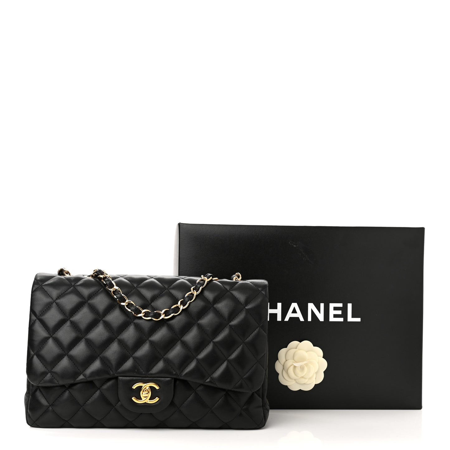 Lambskin Quilted Jumbo Single Flap Black