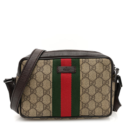 Gucci GG Supreme Monogram Canvas Web Shoulder Bag Brown 1 of 12
