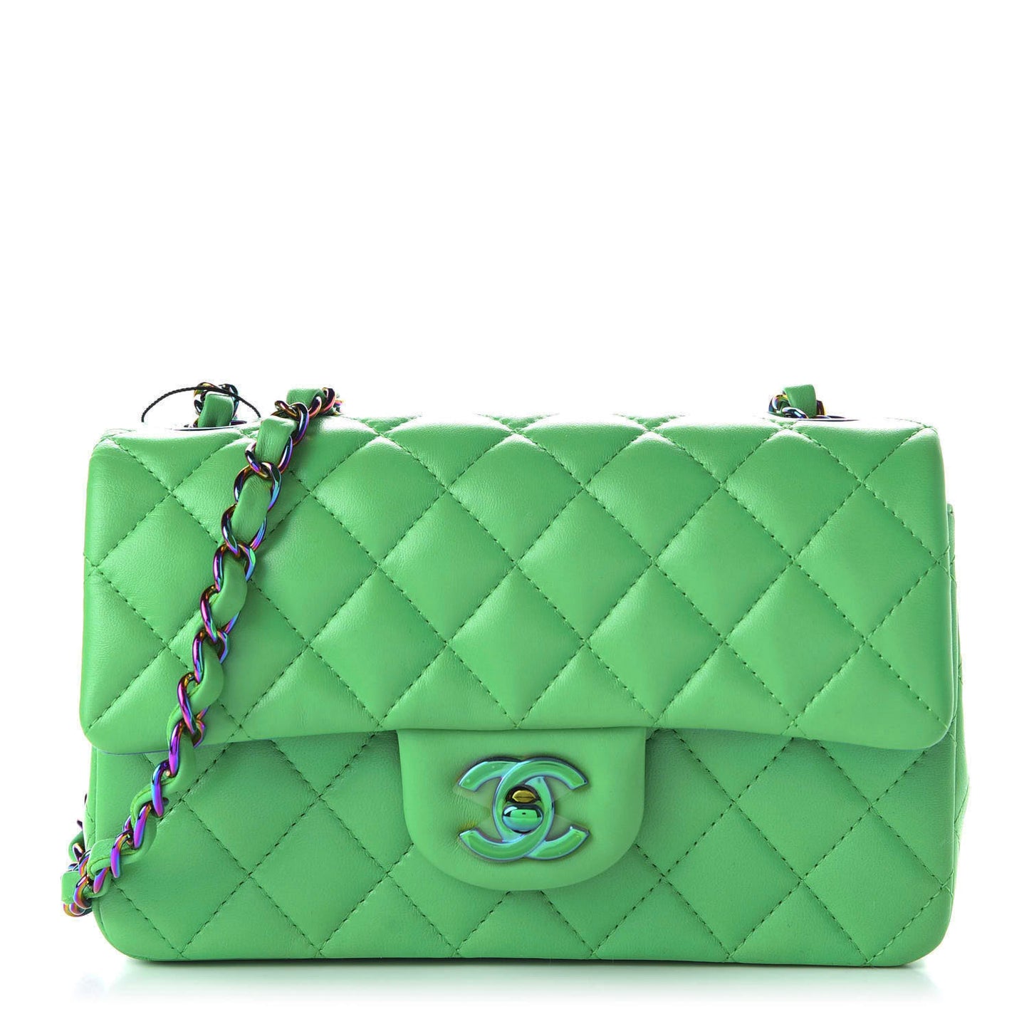 Lambskin Quilted Mini Rectangular Flap Green Blue