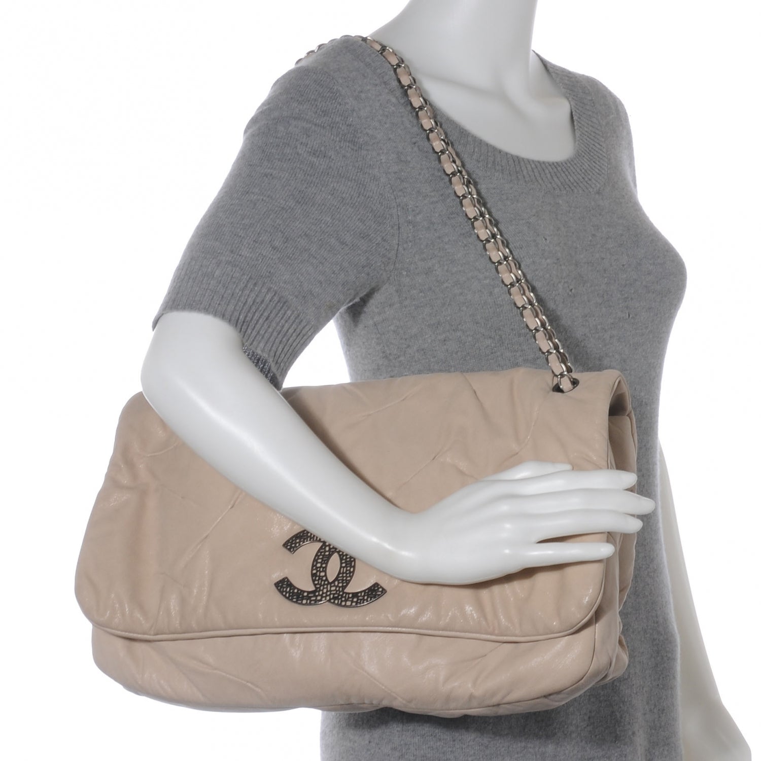 Chanel Iridescent Calfskin Large Glint Flap Beige Clair 2 of 7
