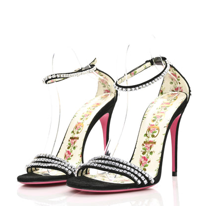 Gucci Kid Scamosciato Crystal Ankle Strap High Heel Sandals 39.5 Black 3 of 6