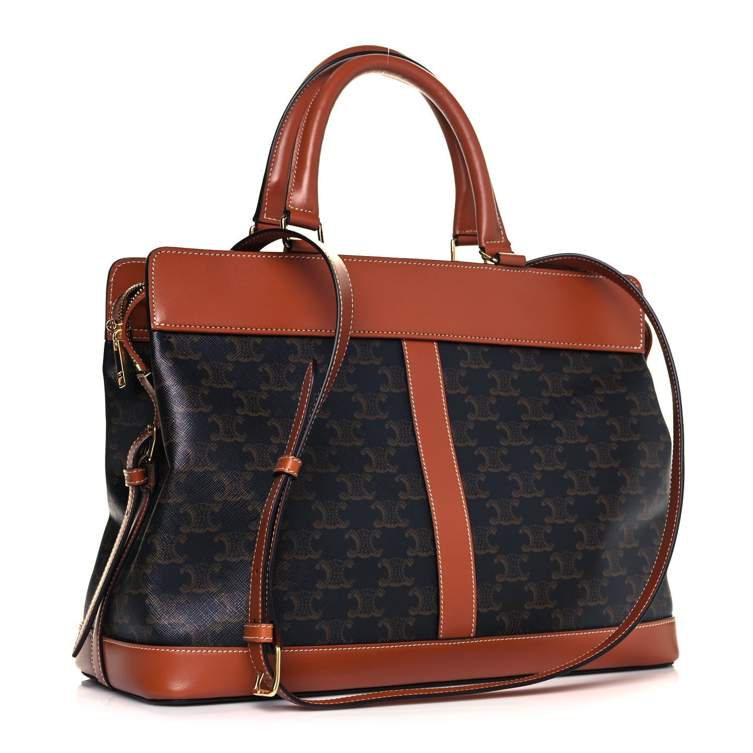 Celine Triomphe Canvas Calfskin Cabas De France Handbag Tan 2 of 9