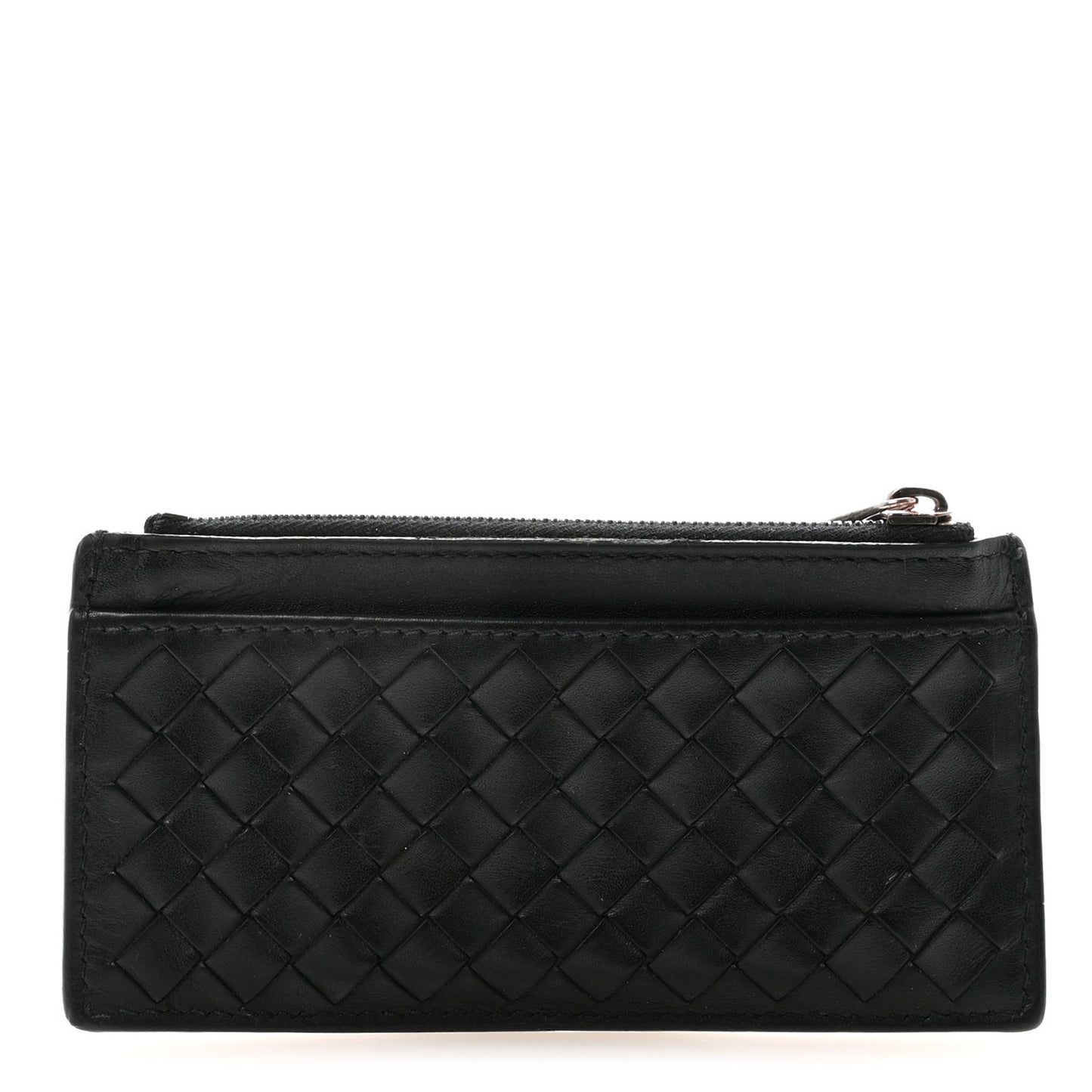 Calfskin Intrecciato Zip Card Holder Black