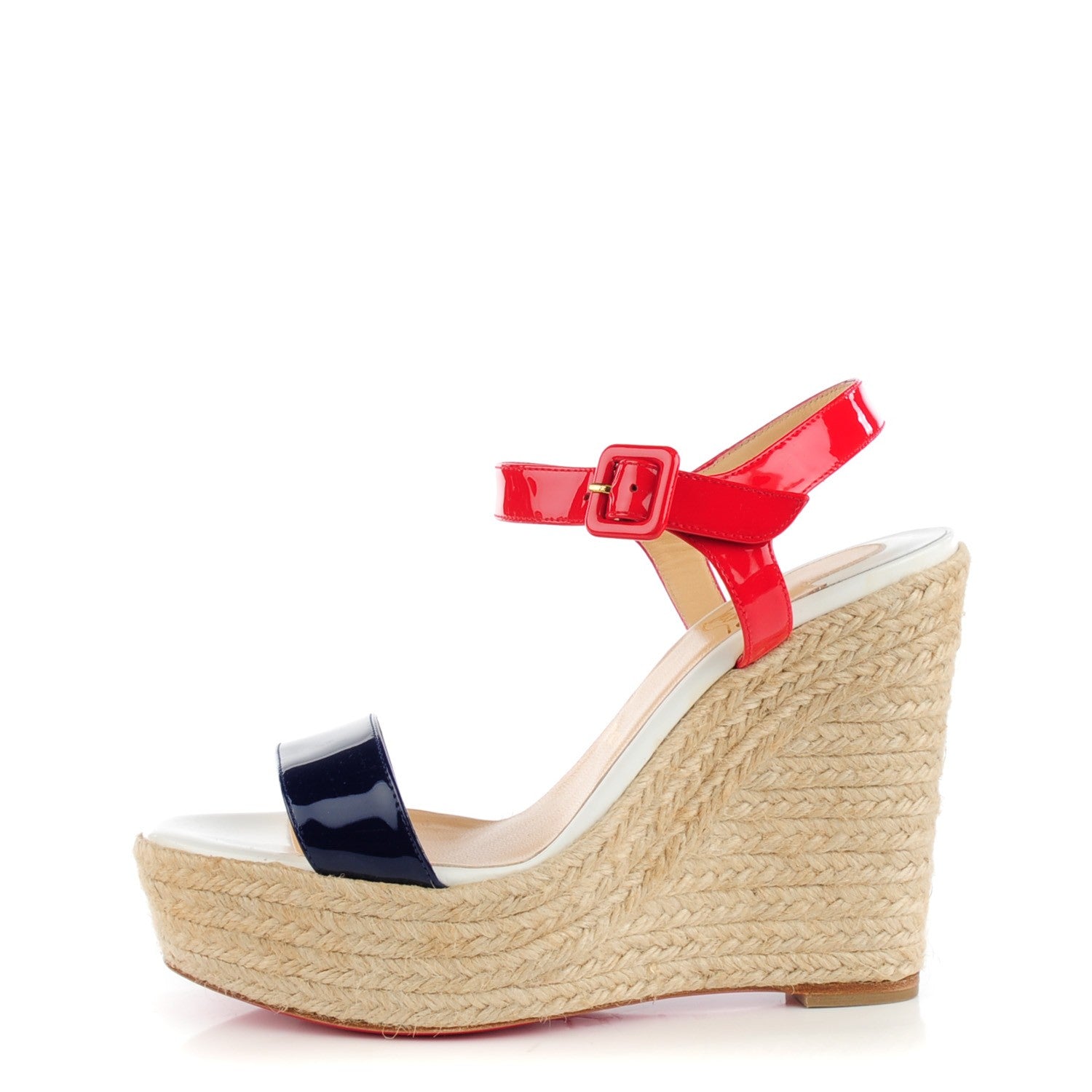Christian Louboutin Patent Spachica 140 Wedge Sandals 38 Red White Navy 1 of 7