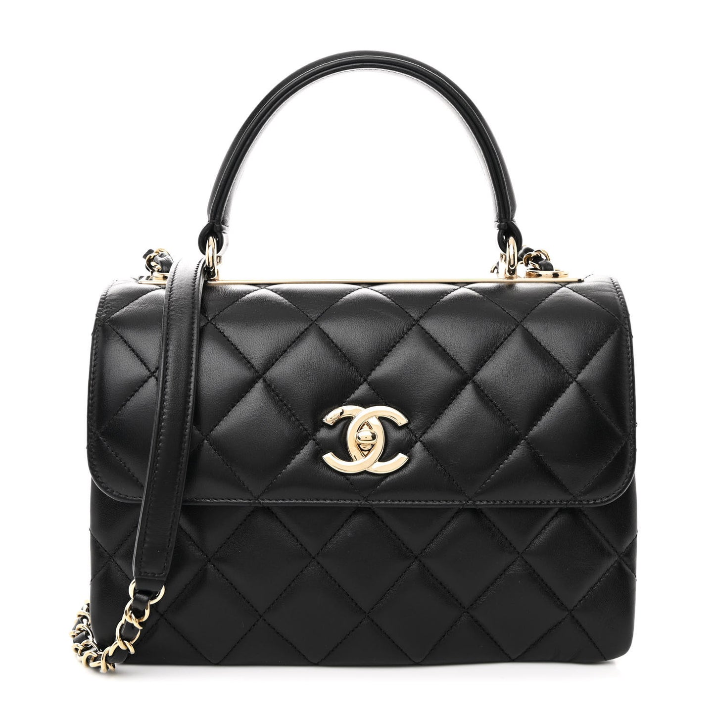 Lambskin Quilted Small Trendy CC Dual Handle Flap Bag Black
