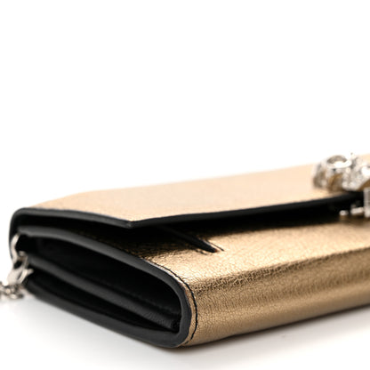 Alexander McQueen Metallic Pebbled Calfskin Skull Wallet on Chain Gold 8 of 10