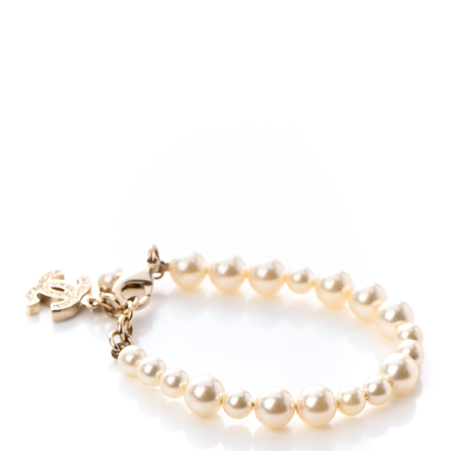 Chanel Graduated Pearl Crystal CC Bracelet Gold 3 of 5