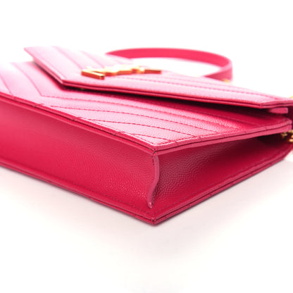 Saint Laurent Grain De Poudre Matelasse Chevron Monogram Envelope Chain Wallet Bubblegum 9 of 10