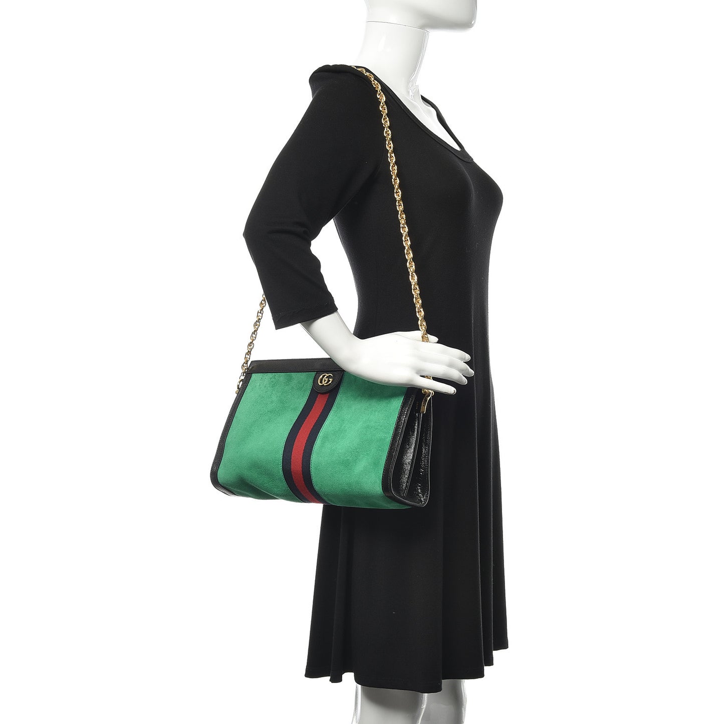 Suede Patent Web Medium Ophidia Chain Shoulder Bag New Shamarock Black