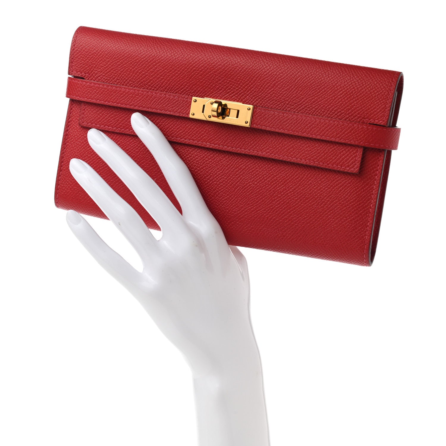 Hermes Epsom Kelly Longue Wallet Rouge Casaque 2 of 9