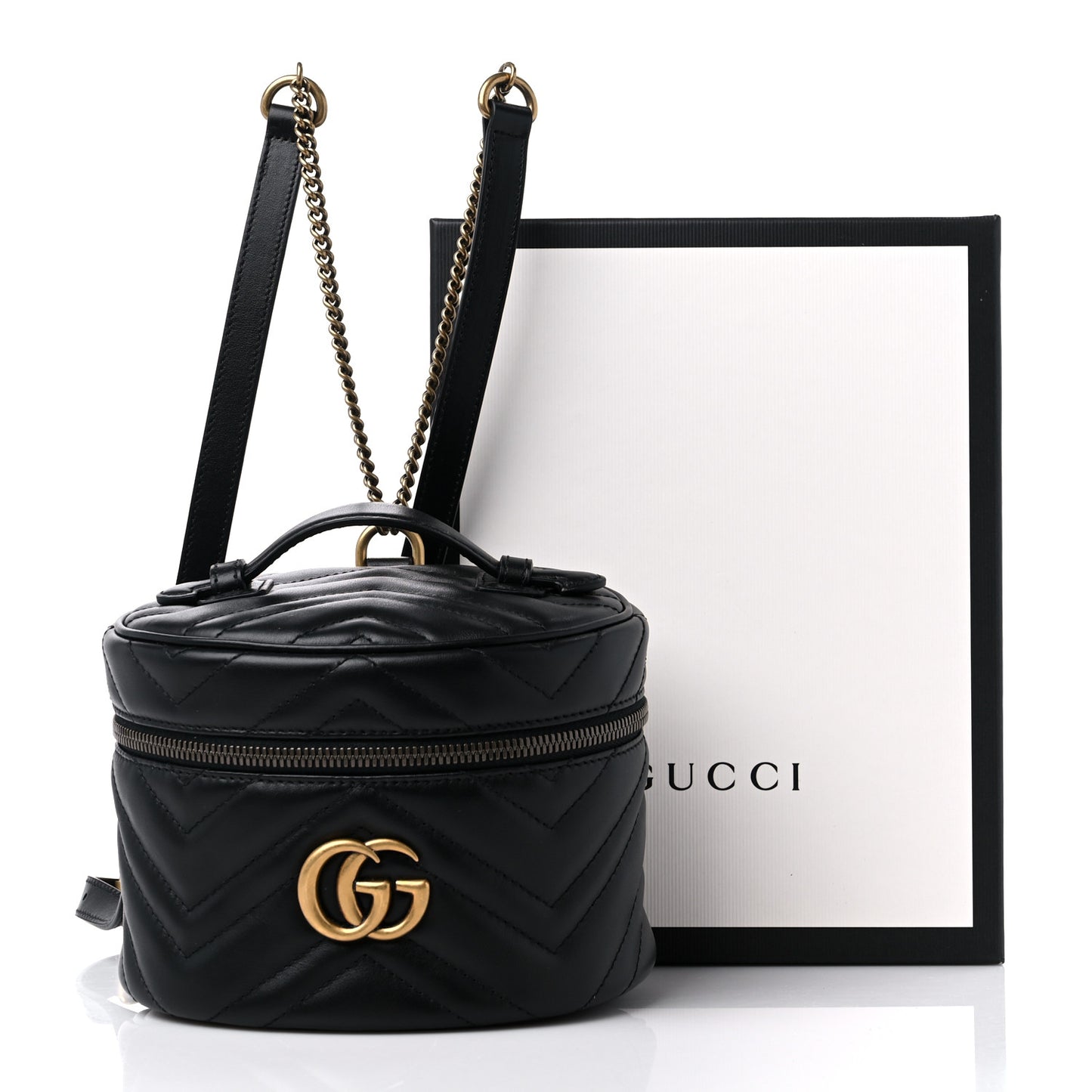 Calfskin Matelasse Mini GG Marmont Round Backpack Black
