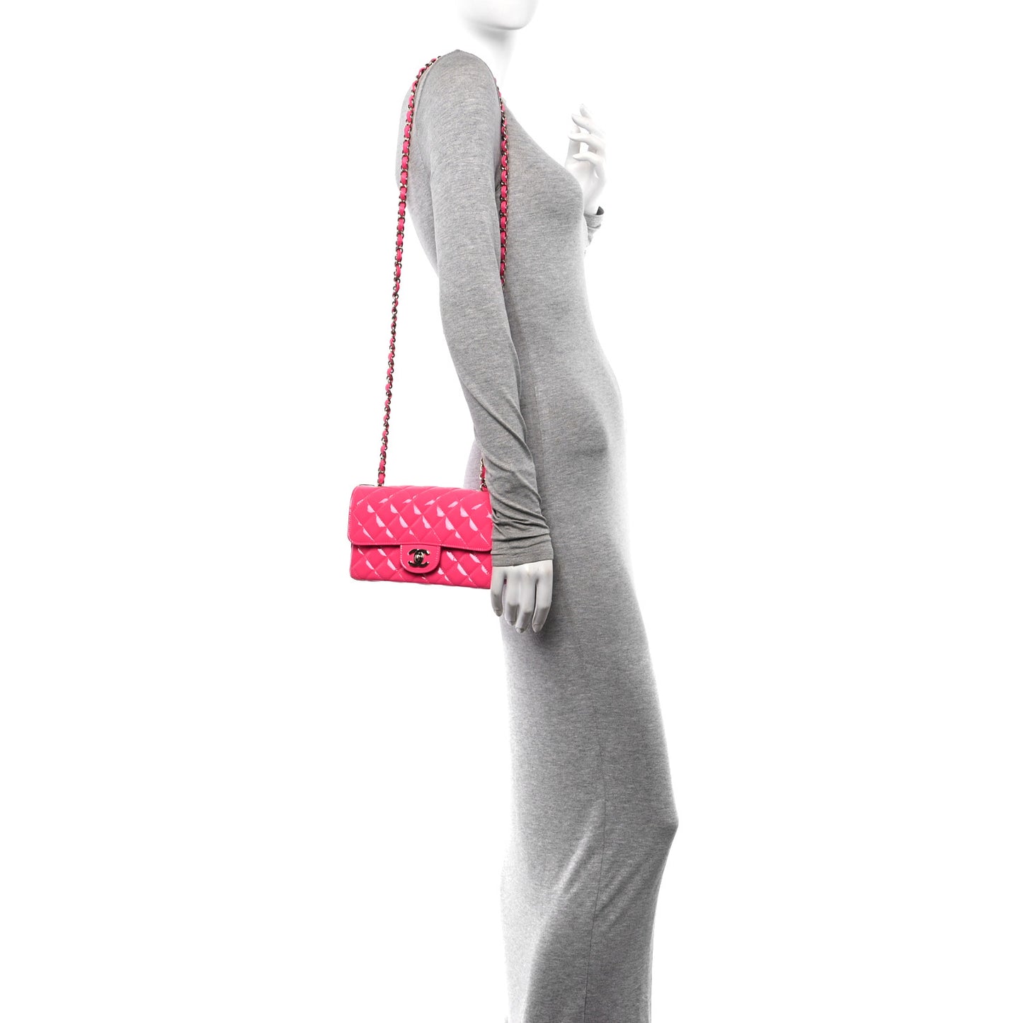 Patent Calfskin Quilted Mini Rectangular Flap Pink