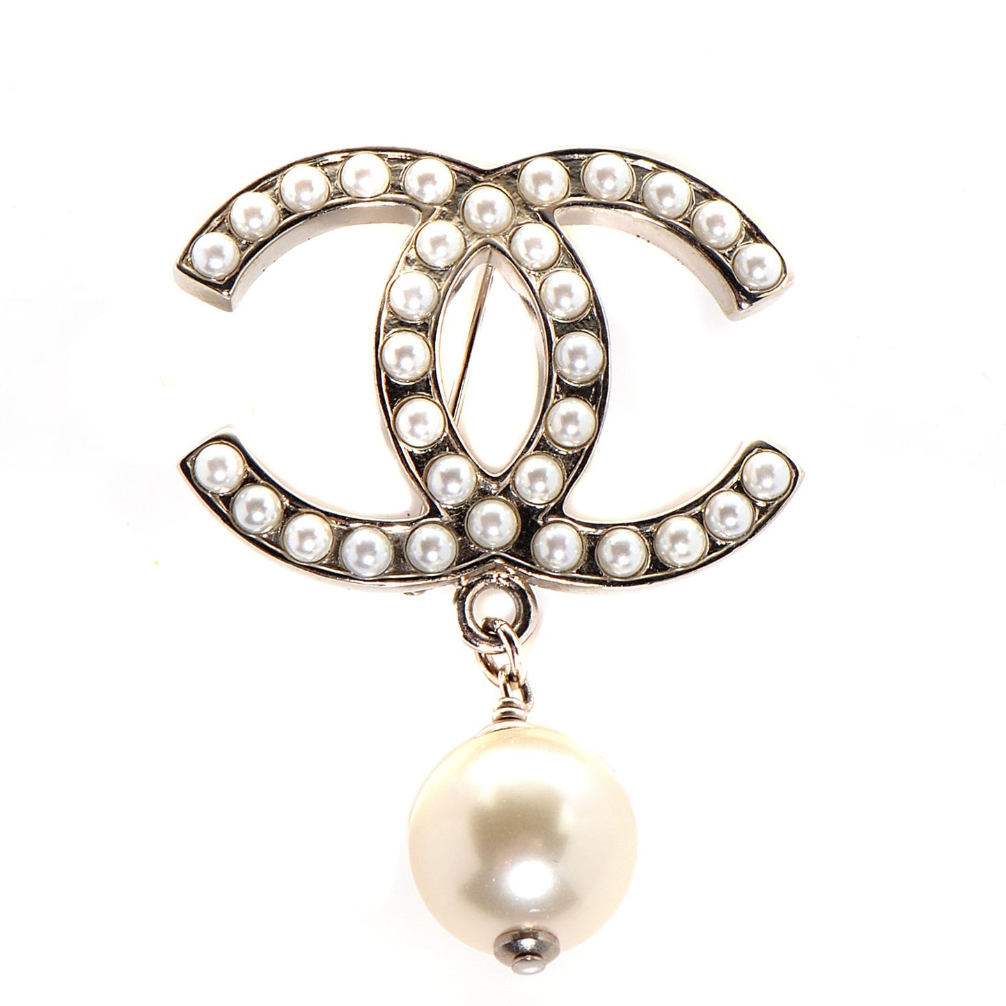 Pearl CC Drop Brooch Silver