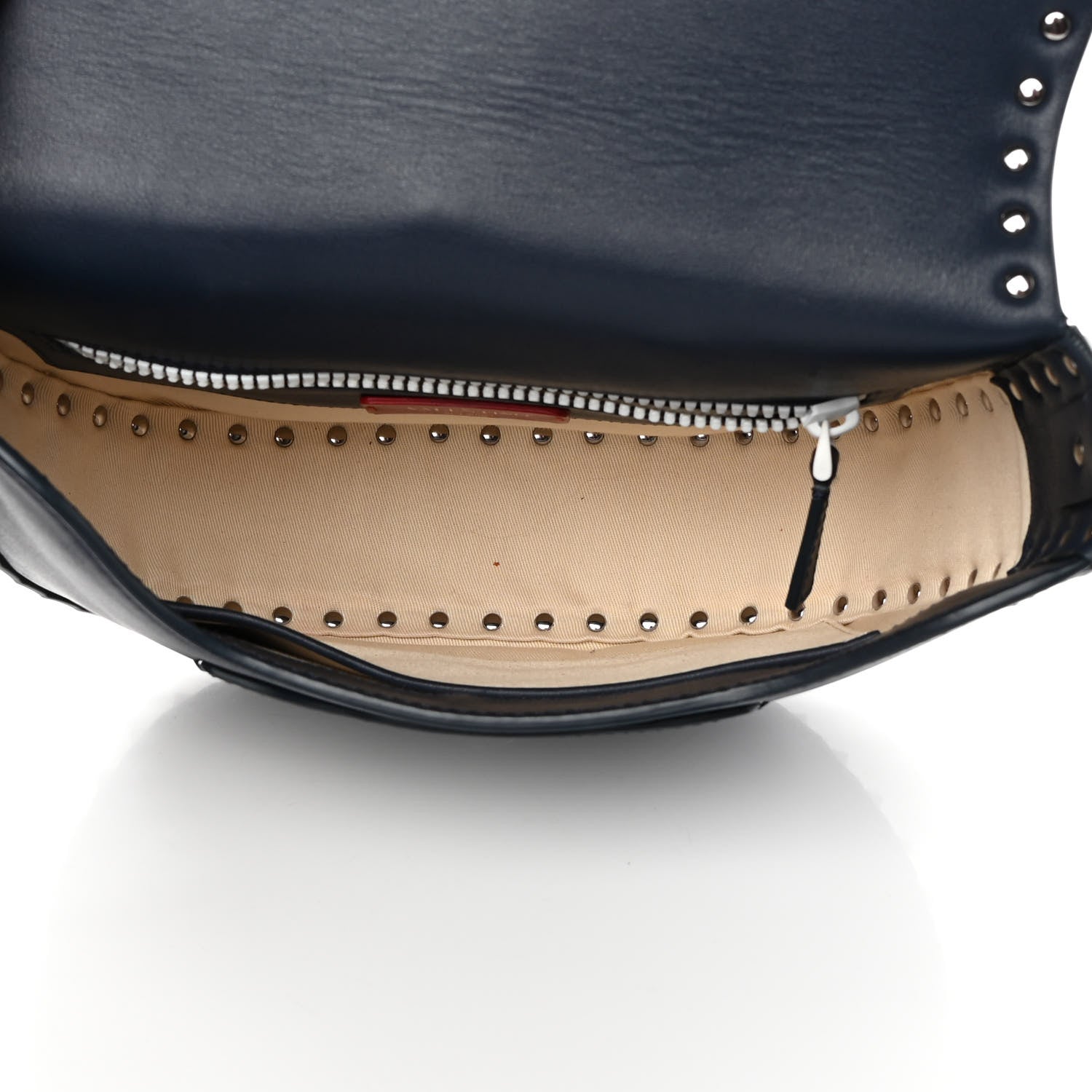 Valentino Garavani Vitello Colorblock Large Free Rockstud Halfmoon Saddle Bag Marine White 5 of 14