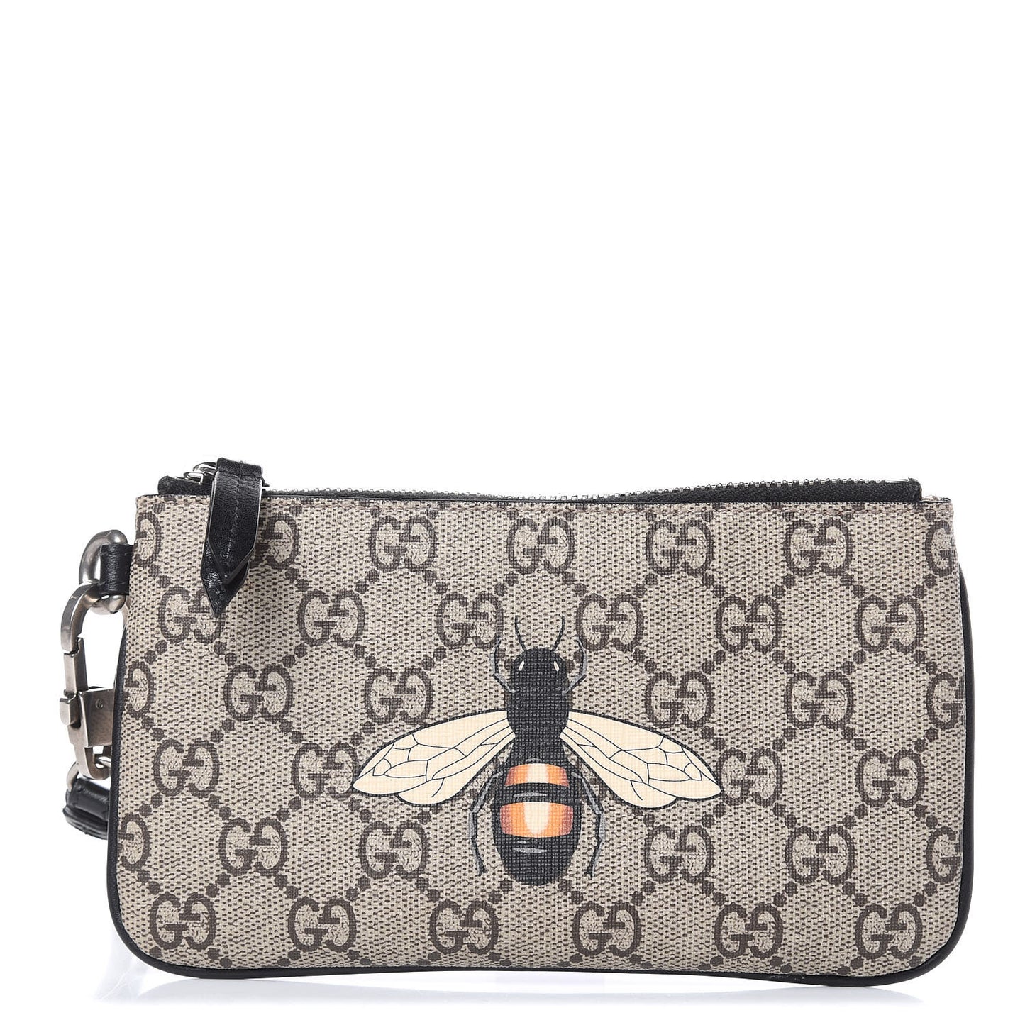 GG Supreme Monogram Bee Print Wrist Pouch Black