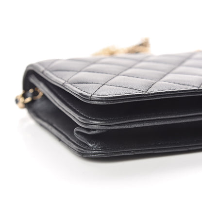 Chanel Iridescent Lambskin Quilted Pearl Wallet On Chain WOC Black 5 of 13