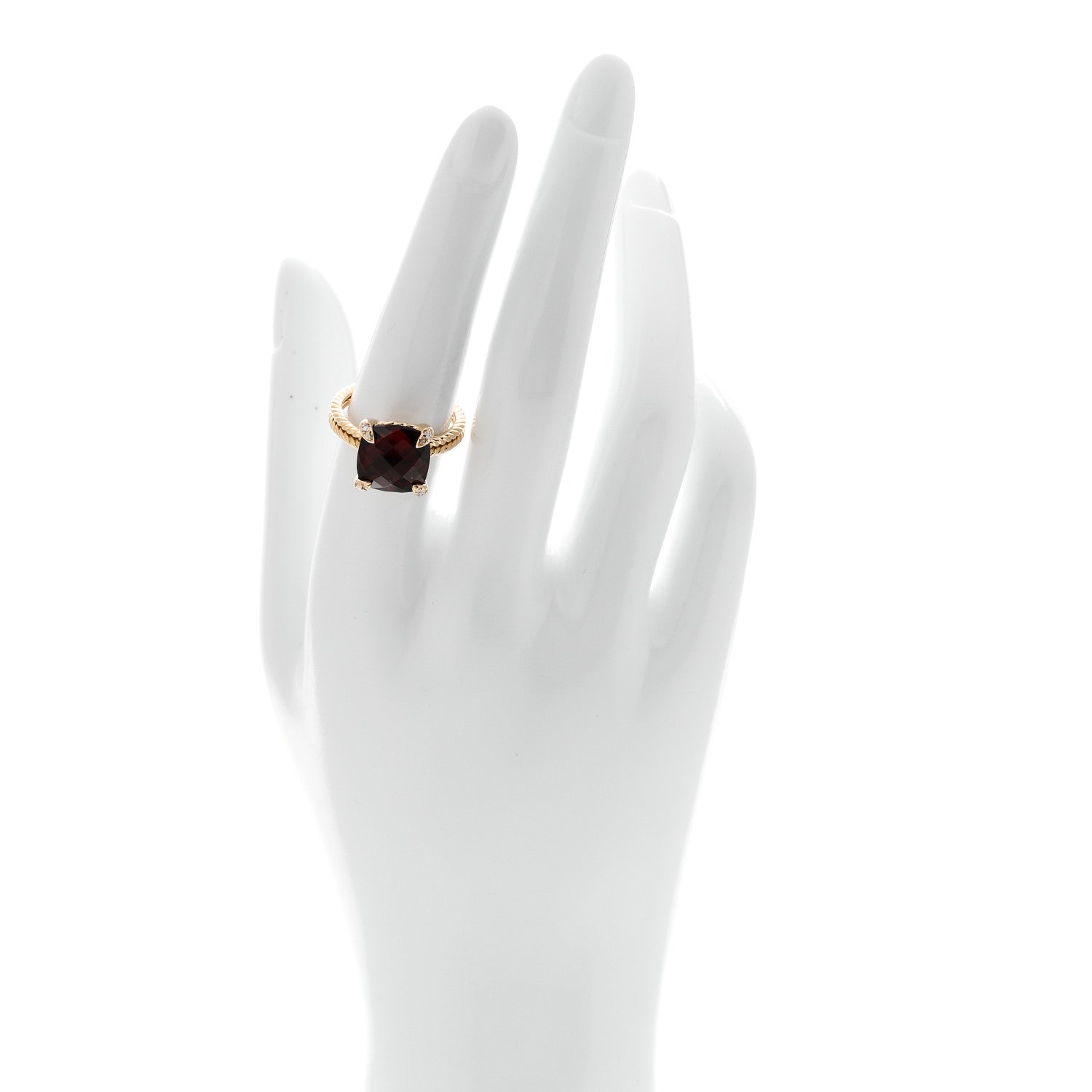 David Yurman 18K Yellow Gold Diamond Garnet 11mm Chatelaine Ring 54 7 2 of 5