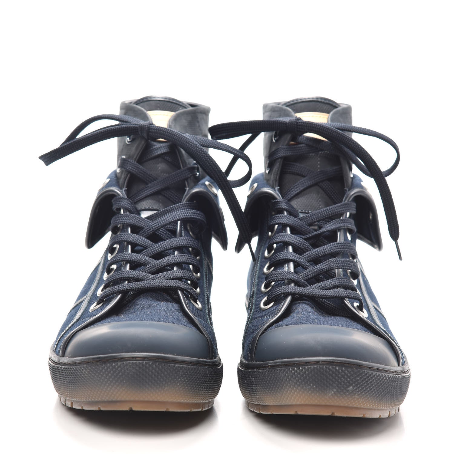 Louis Vuitton Canvas Calfskin Fold Over Sneaker Boots 7.5 Blue 2 of 6