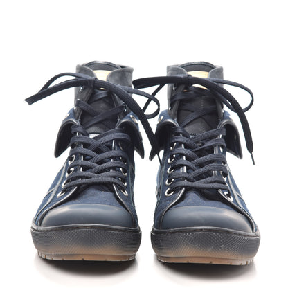 Louis Vuitton Canvas Calfskin Fold Over Sneaker Boots 7.5 Blue 2 of 6