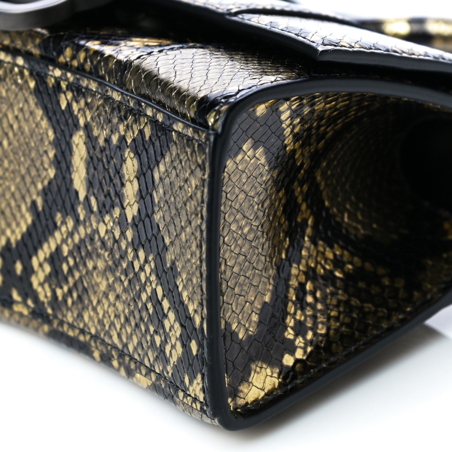 Balenciaga Shiny Calfskin Snakeskin Embossed Hourglass Top Handle Bag XS Gold Black 8 of 8