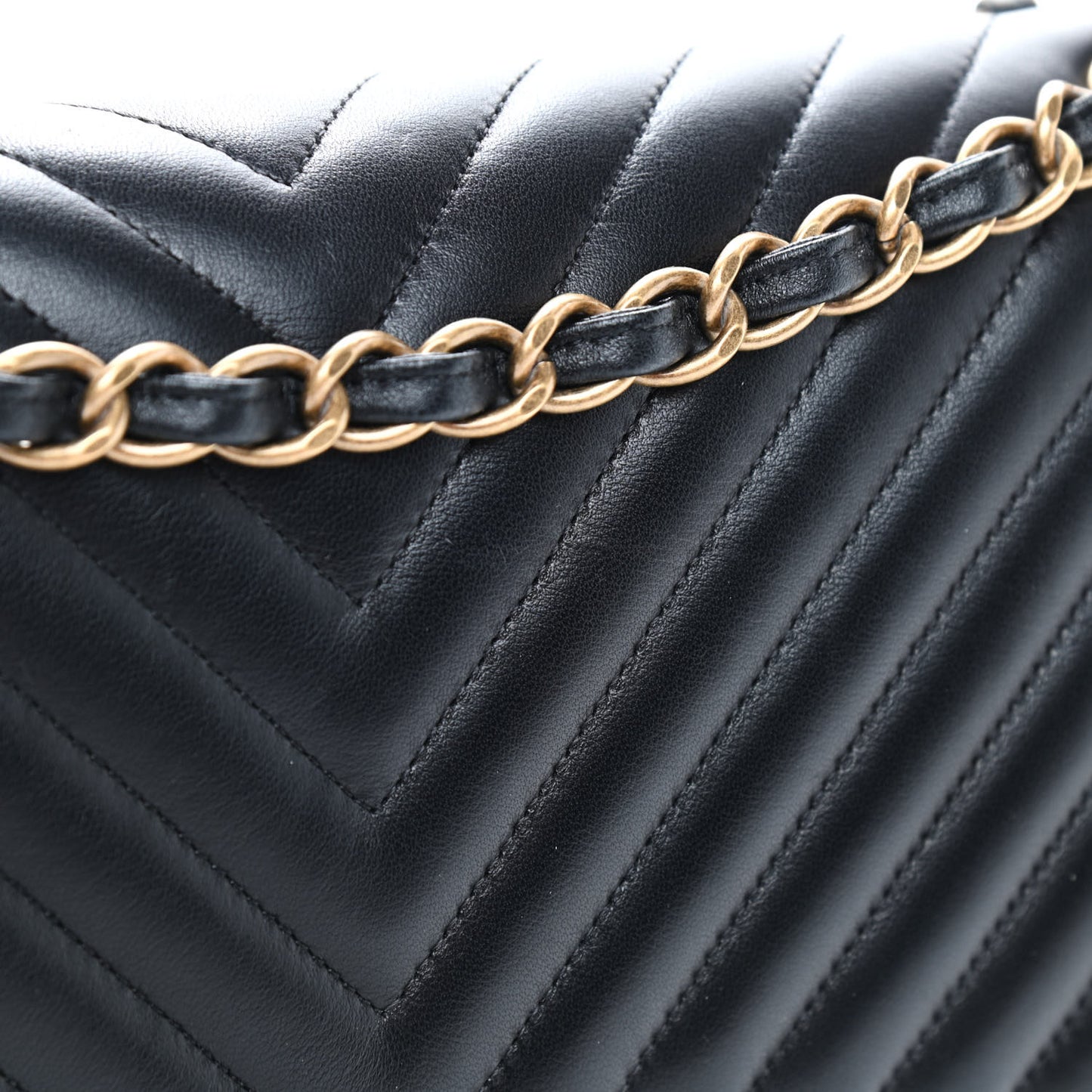 Lambskin Chevron Quilted Jumbo Double Flap Black