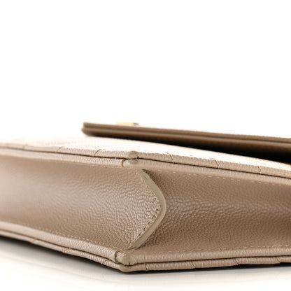 Saint Laurent Grain De Poudre Matelasse Chevron Monogram Envelope Chain Wallet Dark Beige 9 of 10