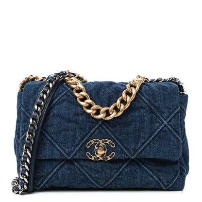 Chanel Denim Quilted Large Chanel 19 Flap Blue 1 of 9