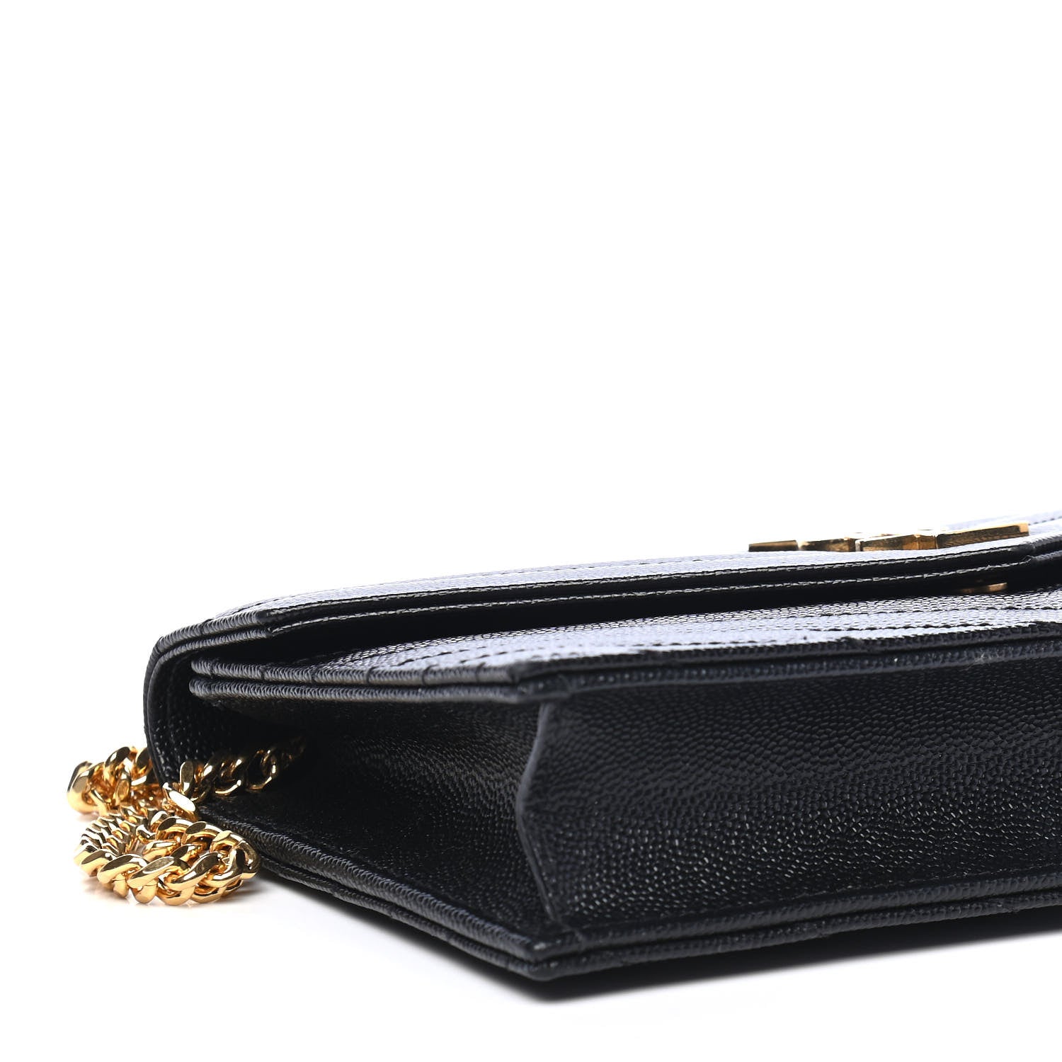 Saint Laurent Grain De Poudre Matelasse Chevron Monogram Envelope Chain Wallet Black 12 of 18