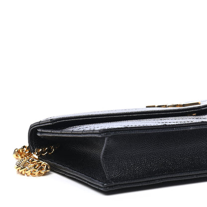 Saint Laurent Grain De Poudre Matelasse Chevron Monogram Envelope Chain Wallet Black 12 of 18
