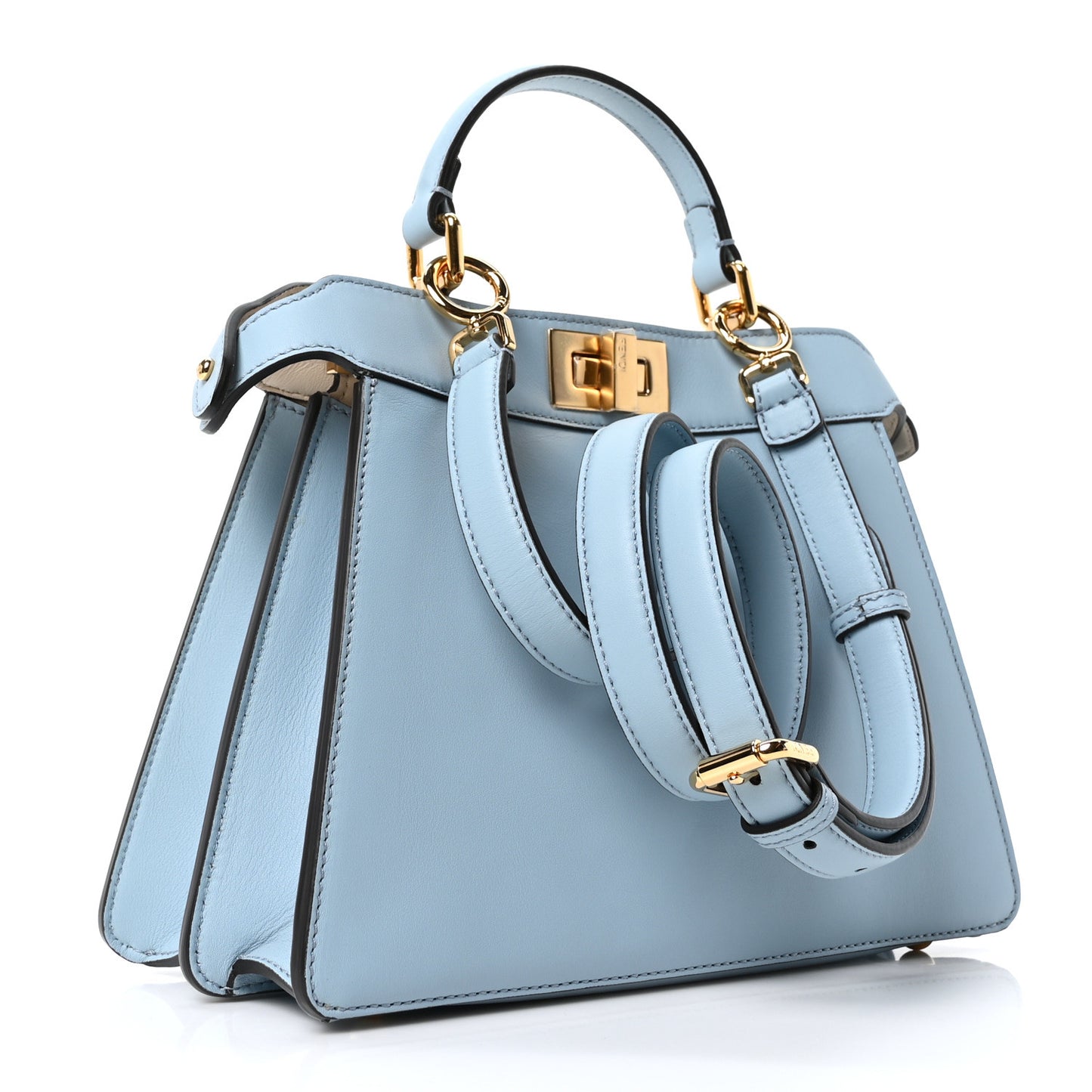 Vitello Seta Shiny Nappa Small Peekaboo I SEE U Satchel Azzurro Baby Camelia