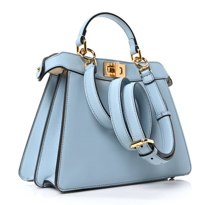 Fendi Vitello Seta Shiny Nappa Small Peekaboo I SEE U Satchel Azzurro Baby Camelia 3 of 9