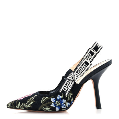 Christian Dior Ribbon Petites Fleurs Embroidered J'Adior Slingback 100mm Pumps 38.5 Black 1 of 12