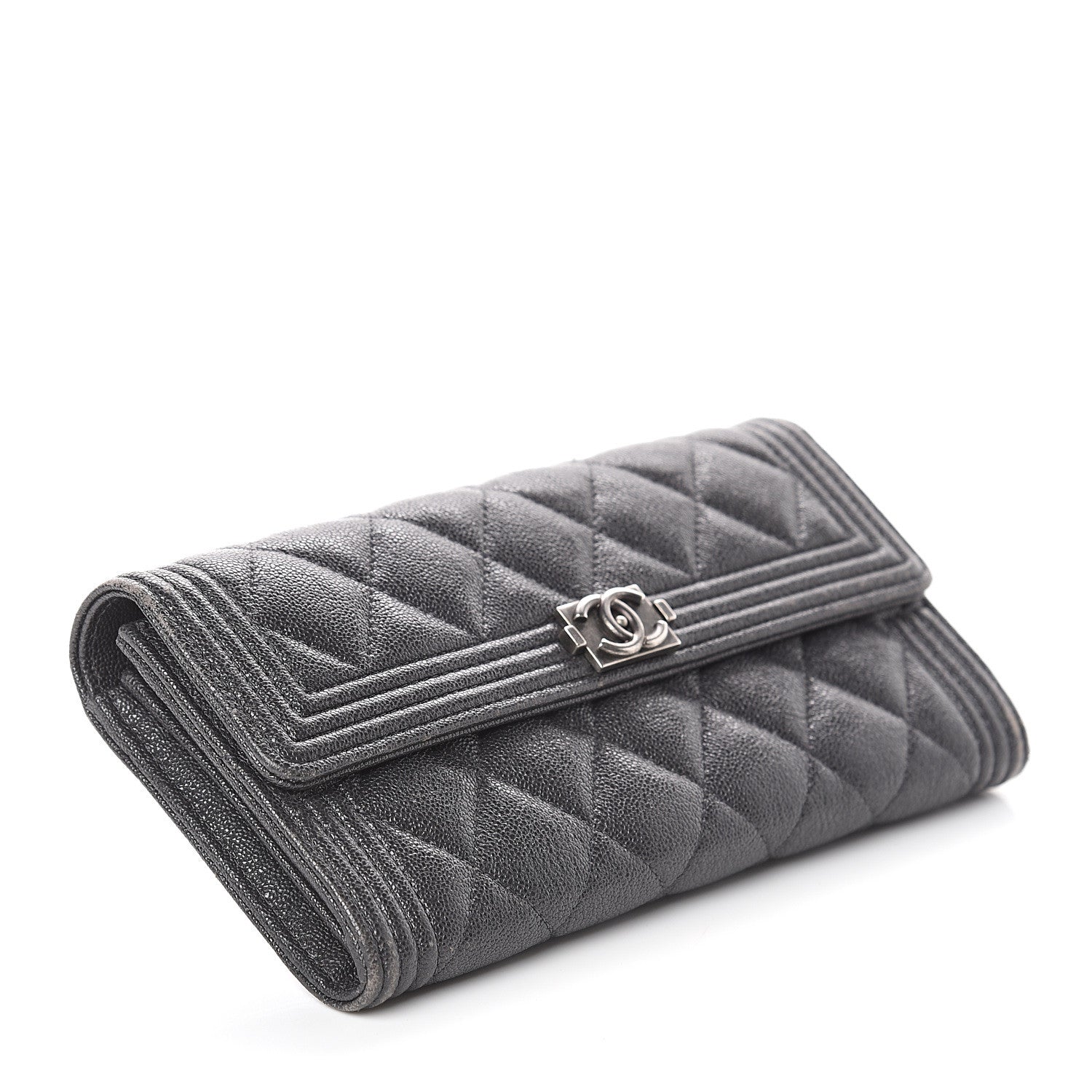 Chanel Metallic Caviar Quilted Boy Flap Wallet Black 3 of 7