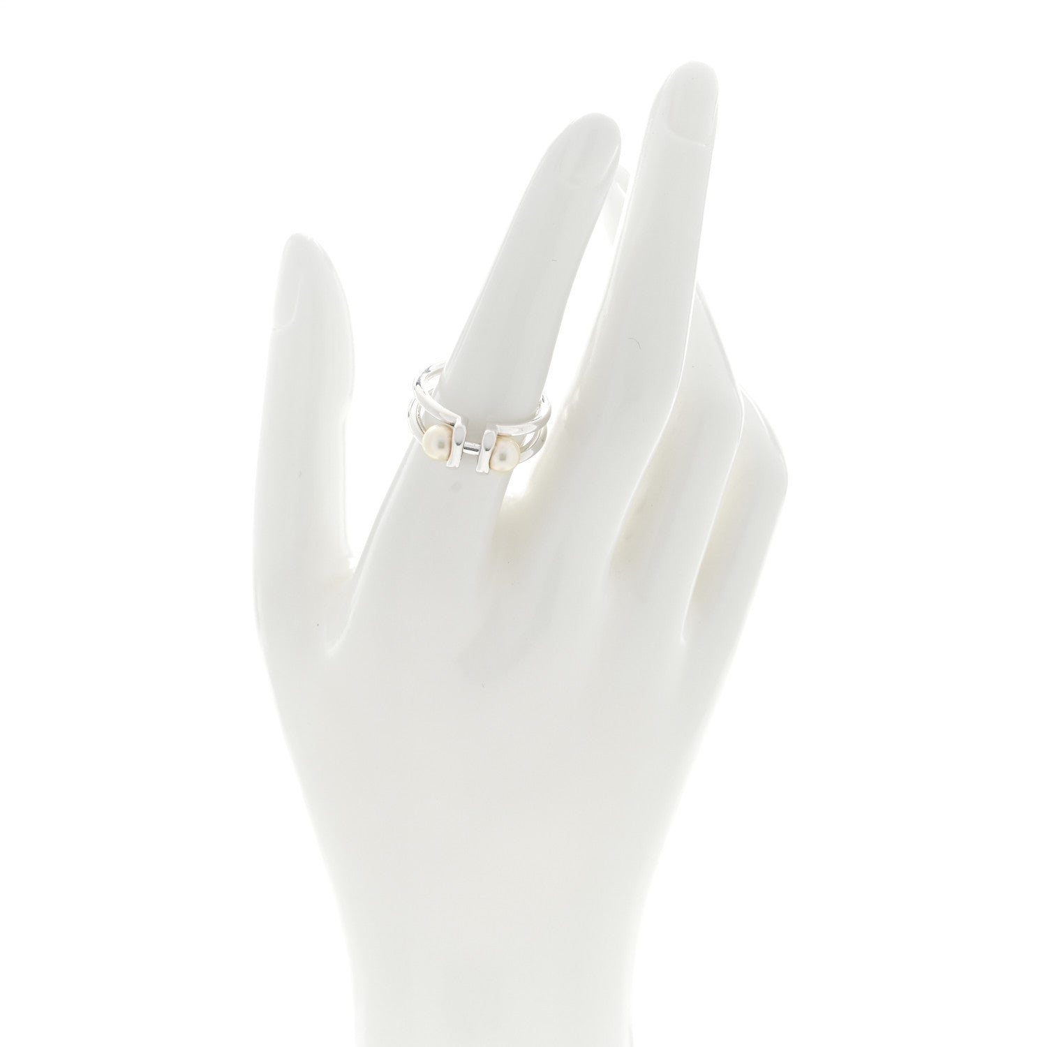 Tiffany Sterling Silver Pearl HardWear Double Pearl Ring 54 7 2 of 4