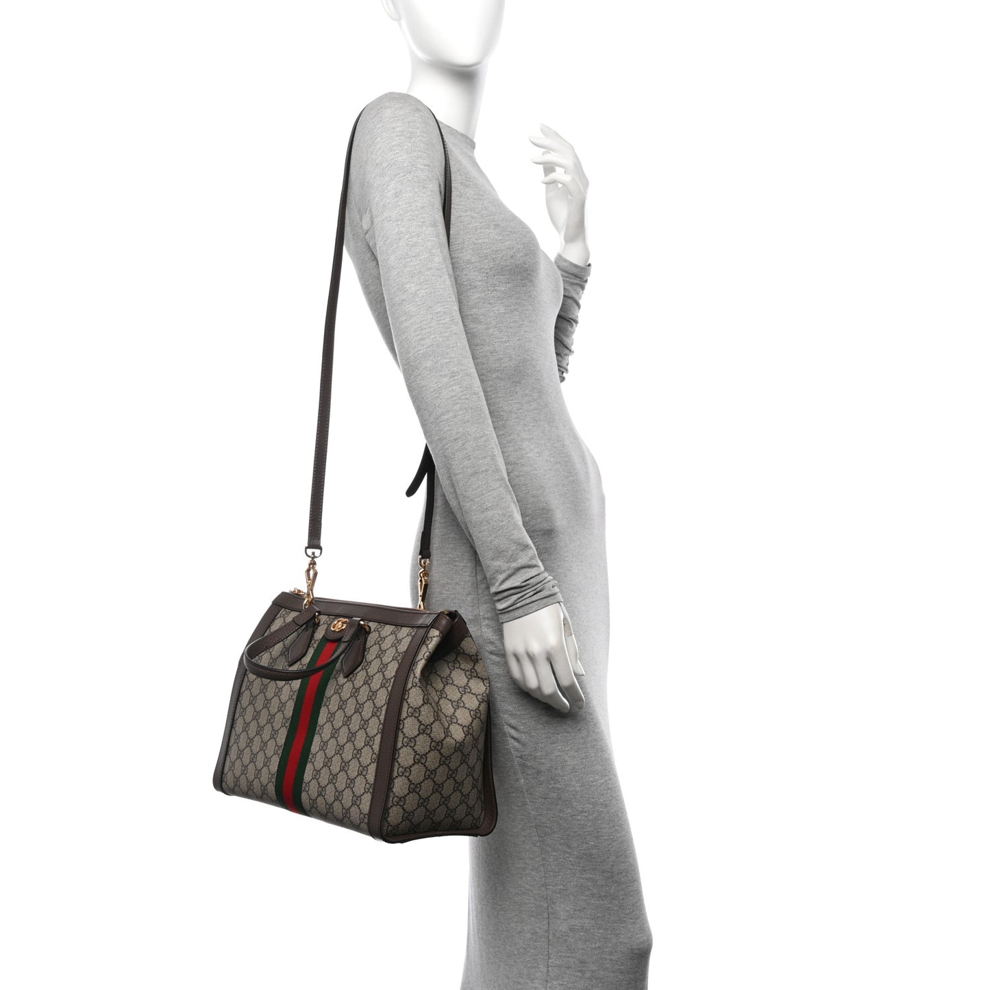 GG Supreme Monogram Web Medium Ophidia Tote Bag Brown