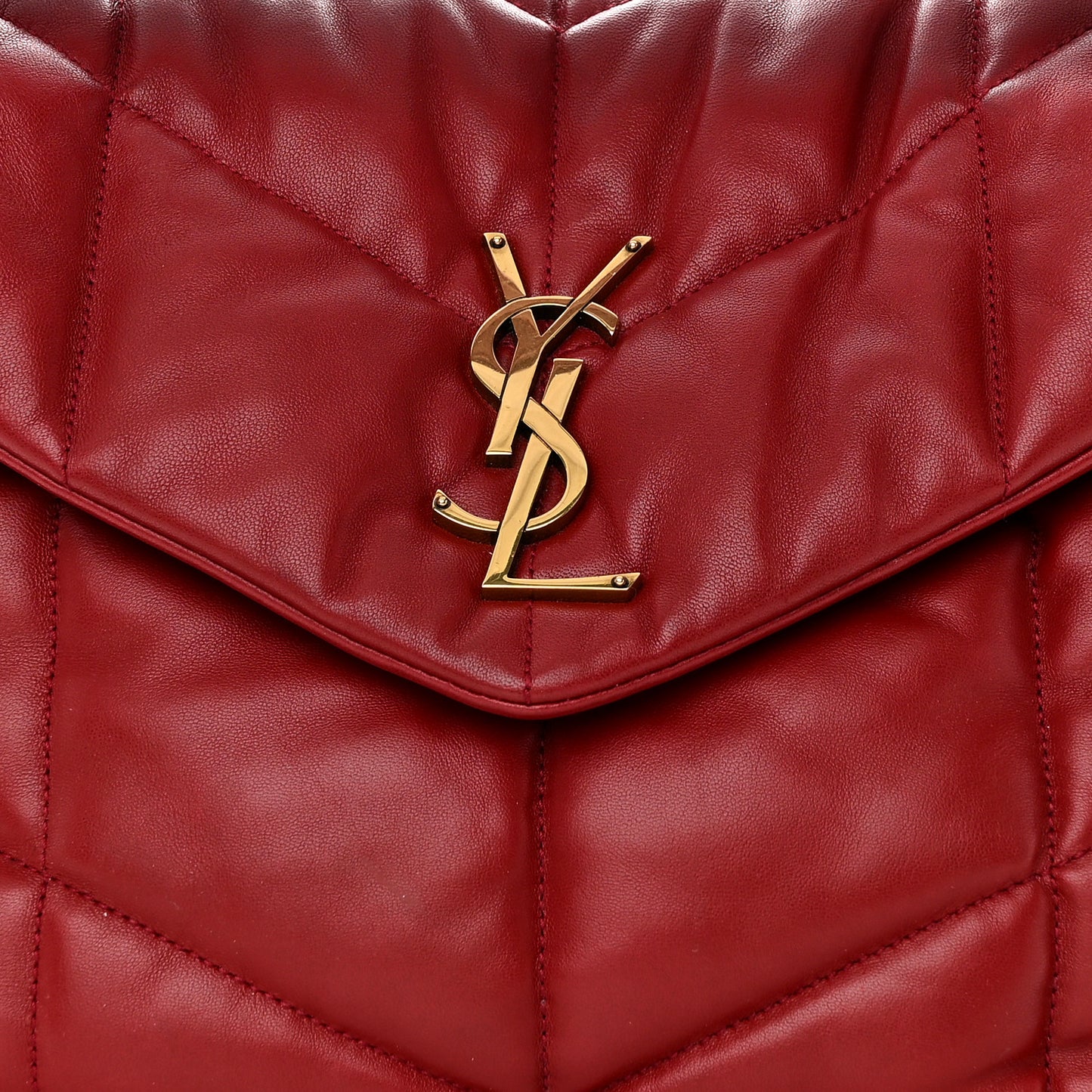 Lambskin Quilted Medium Loulou Puffer Monogram Chain Satchel Opyum Red