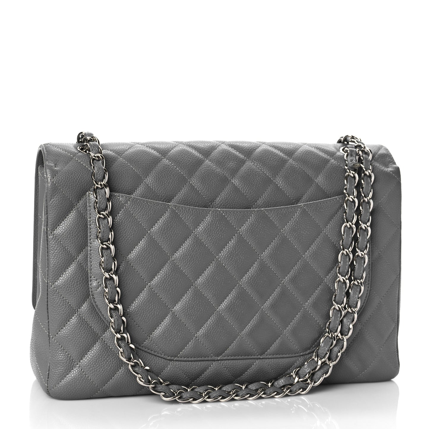 Caviar Quilted Maxi Single Flap Grey