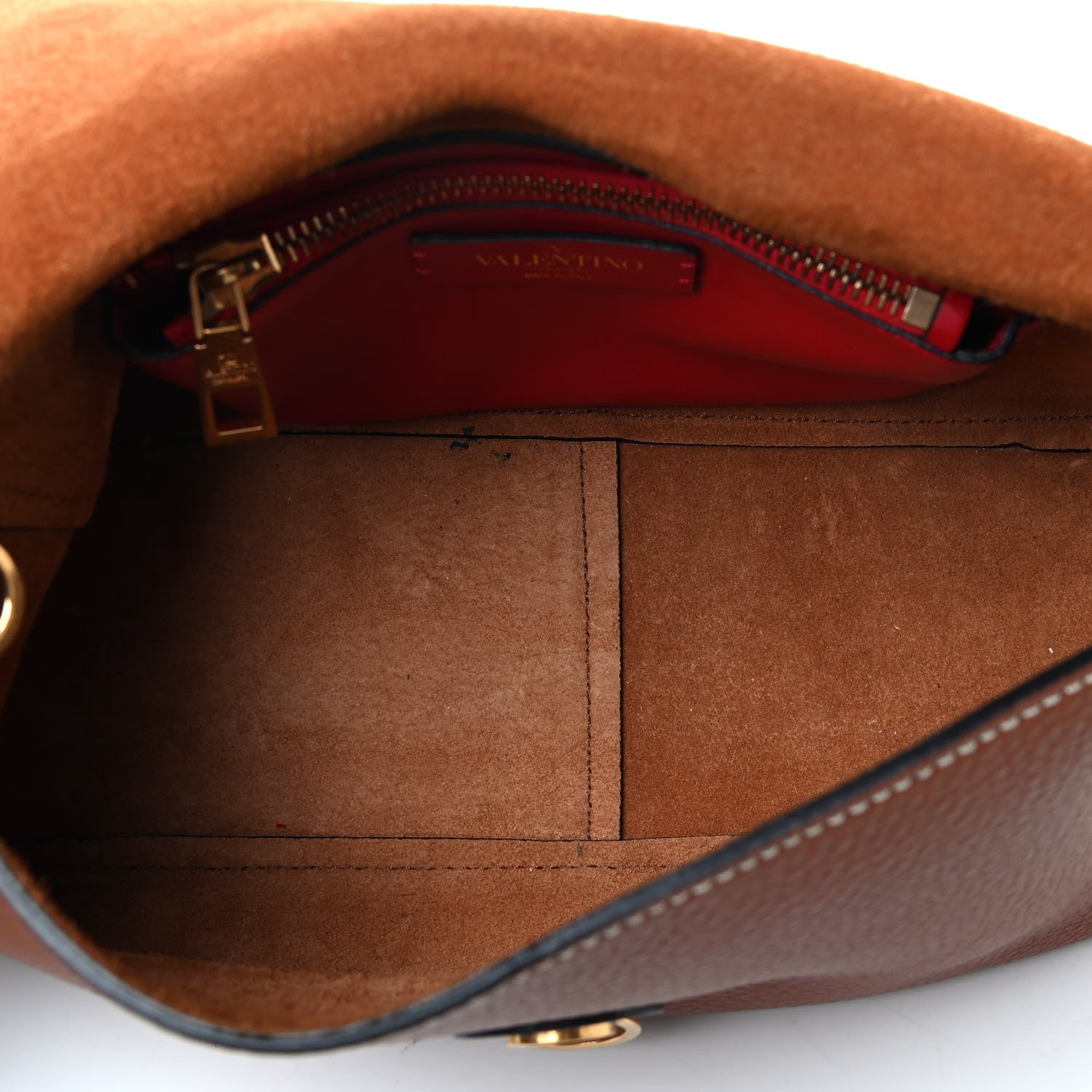 Valentino Garavani Pebbled Calfskin Small VRing Shoulder Bag Saddle Brown 4 of 4