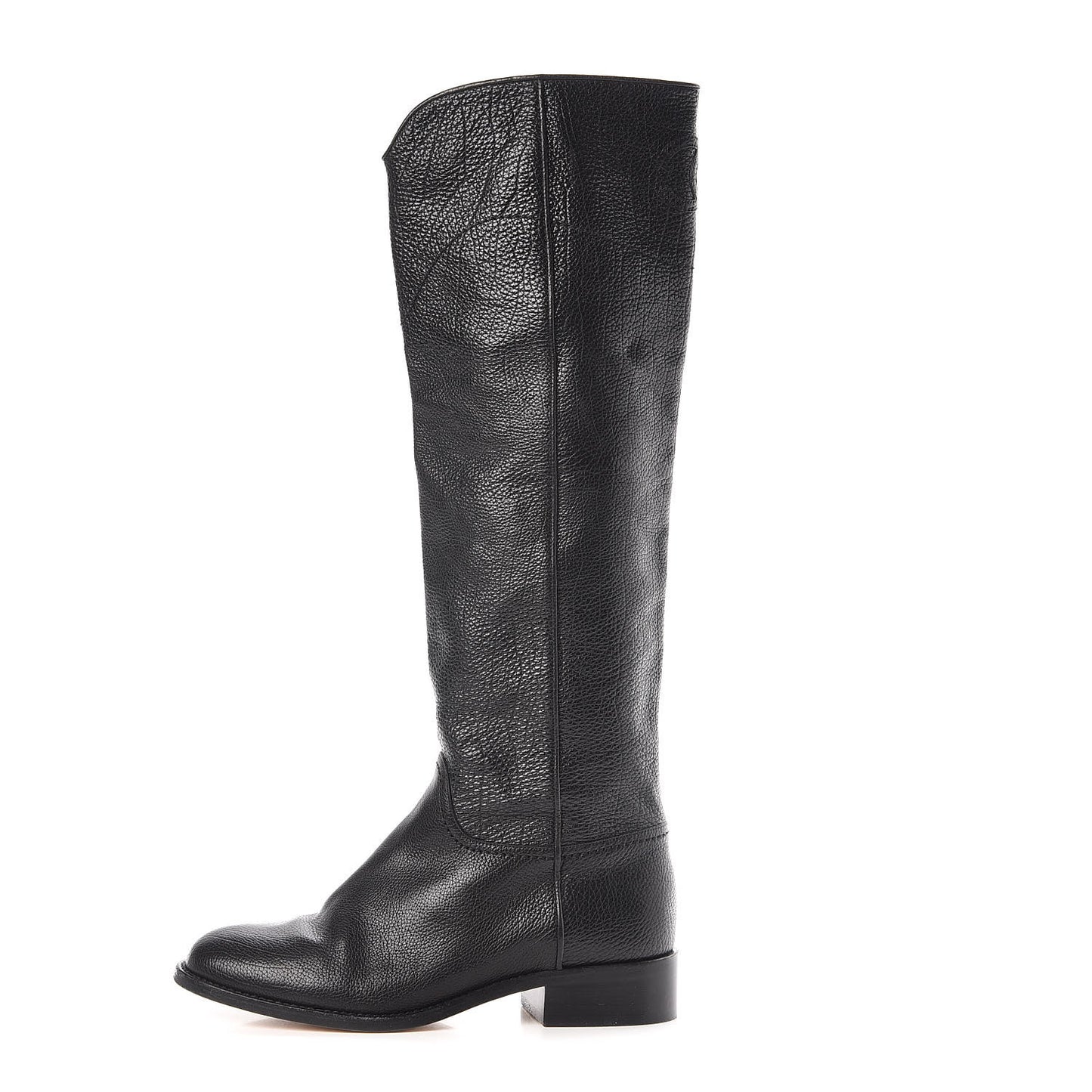 Calfskin Ascot Knee High CC Boots 37.5 Black